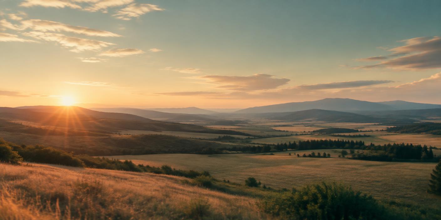 Rolling open countryside at sunrise, suggesting the distance virtual coaching can cover
